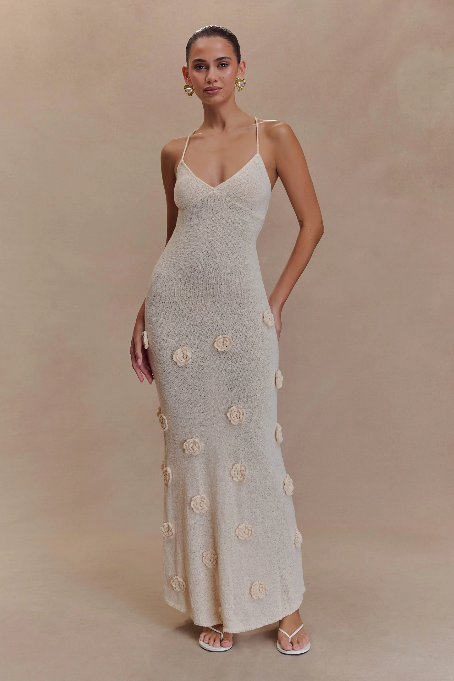 Fiona™ | Jurk met bloemendetail beige