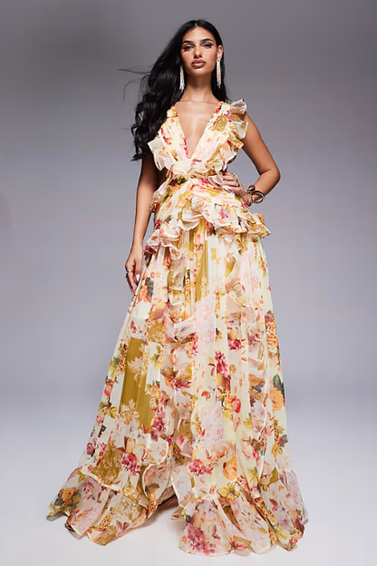 Ella™ | Ruffle jurk met bloemenprint