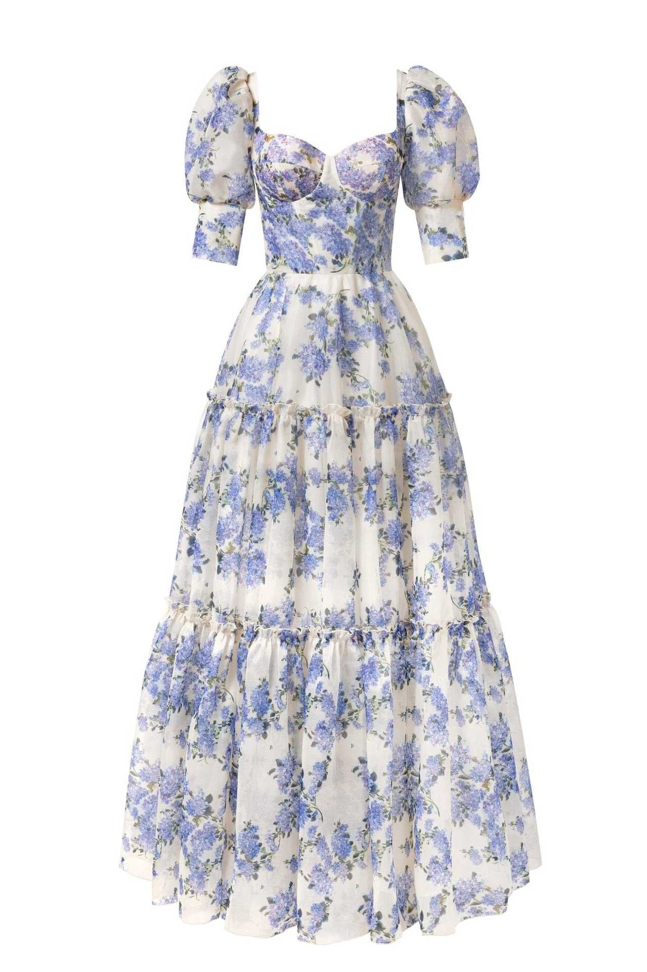 Viola™ | Lange jurk met bloemenprint en pof-mouw