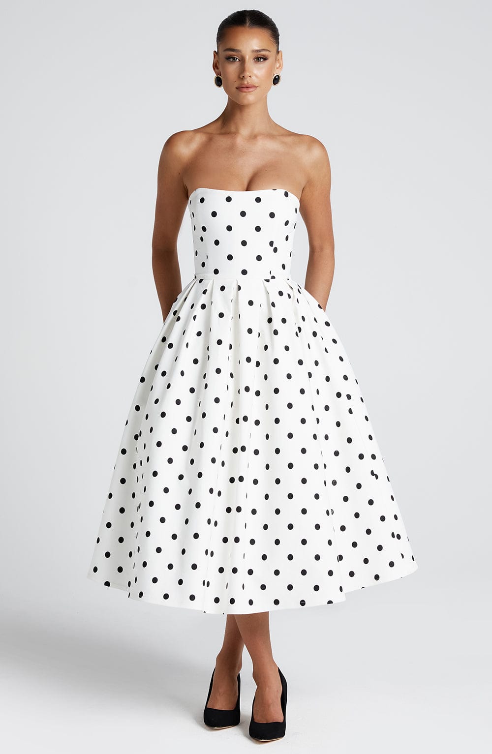 Lara™ | Polkadots strapless midi-jurk