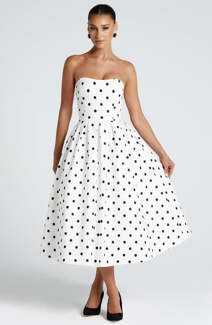 Lara™ | Polkadots strapless midi-jurk