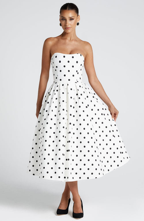 Lara™ | Polkadots strapless midi-jurk