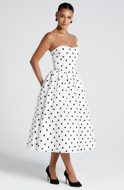 Lara™ | Polkadots strapless midi-jurk