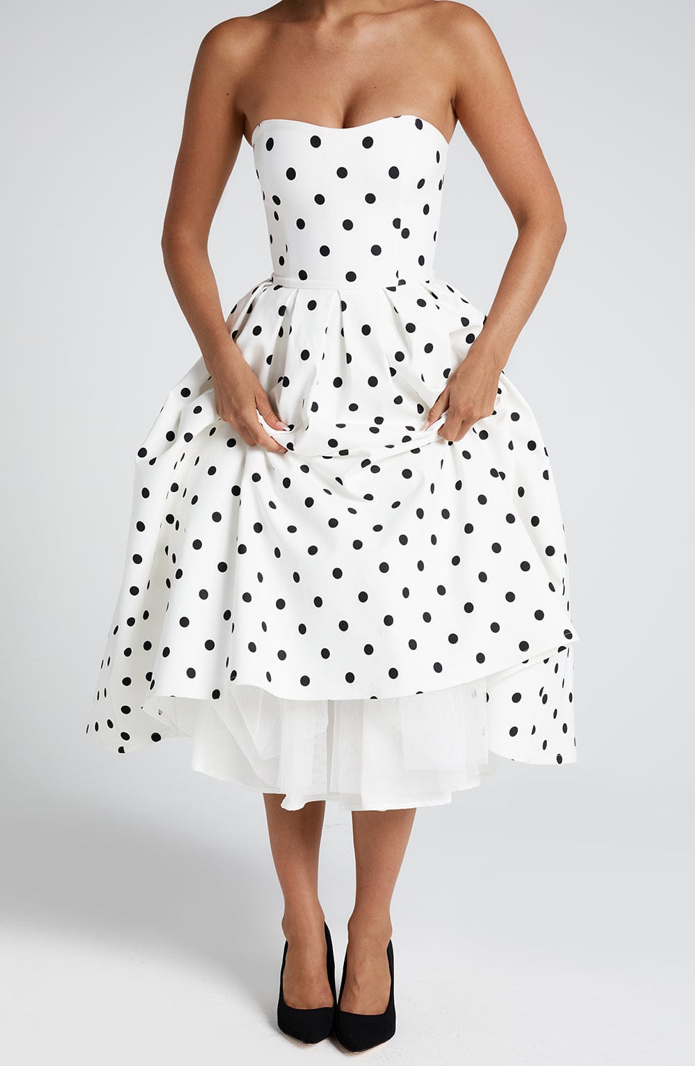 Lara™ | Polkadots strapless midi-jurk