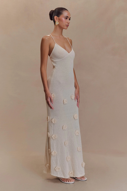 Fiona™ | Jurk met bloemendetail beige