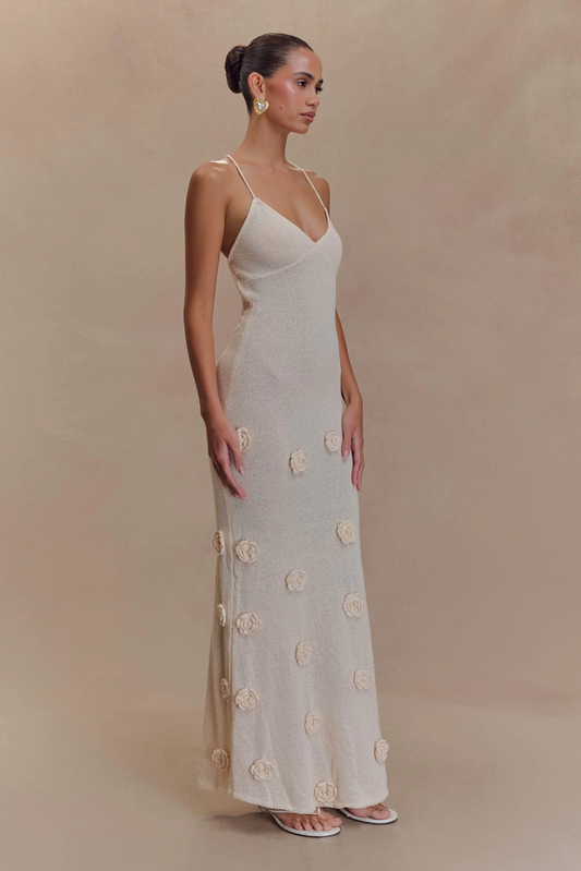 Fiona™ | Jurk met bloemendetail beige